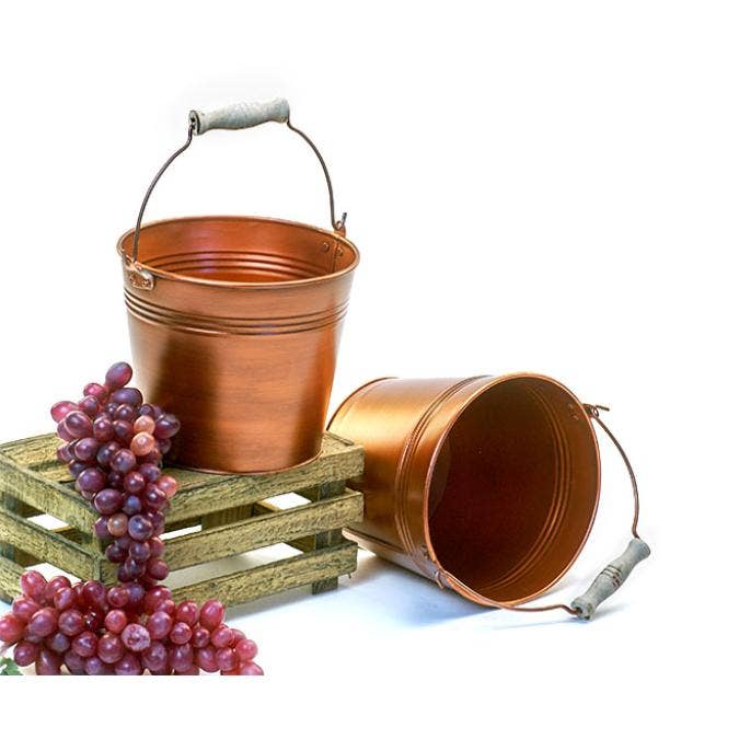 7 inch tin pail in copper  with over handle for wholesale by Buhi Imports