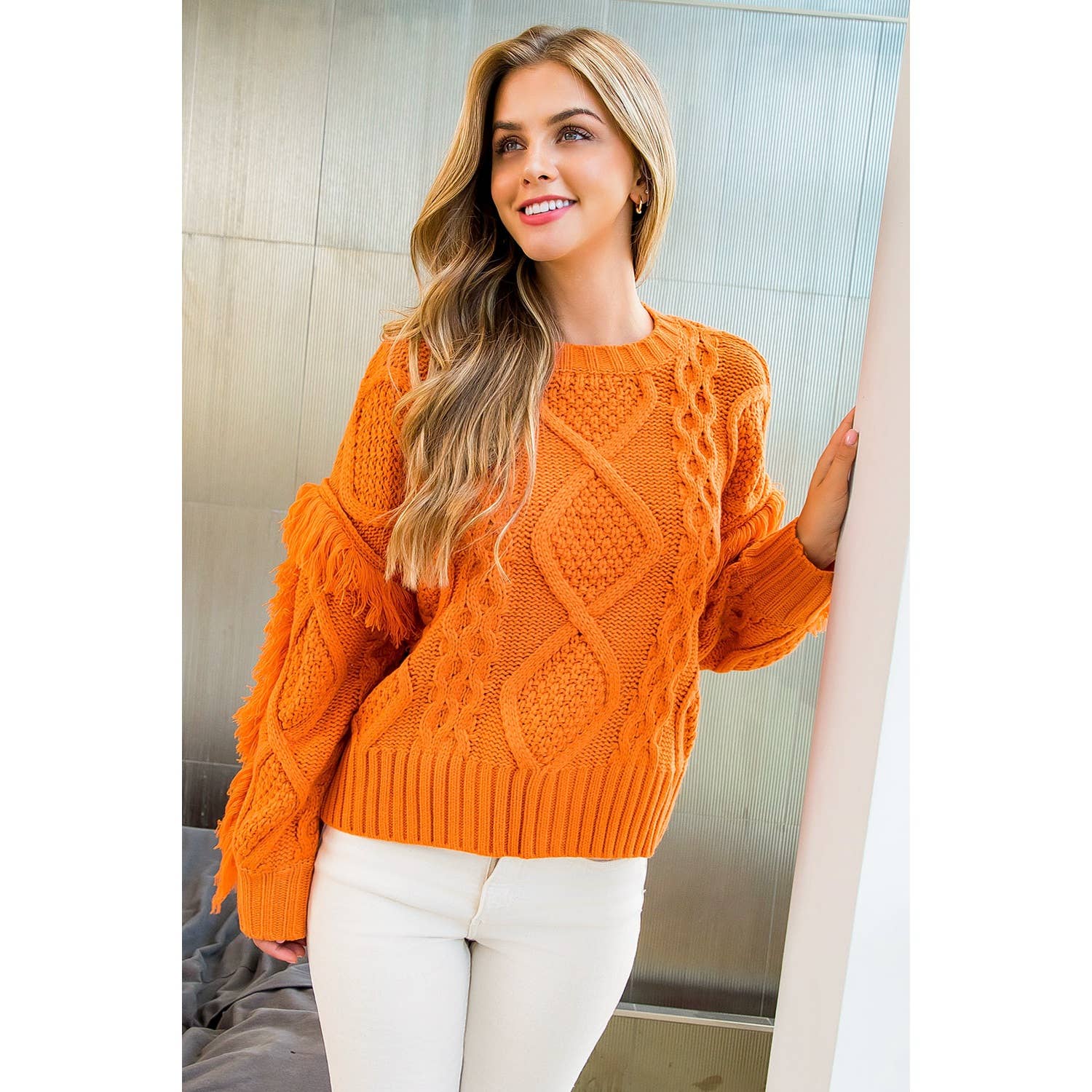 THML - Wholesale Knit Sweater - Women's - Knit Fringe Sleeve Sweater6