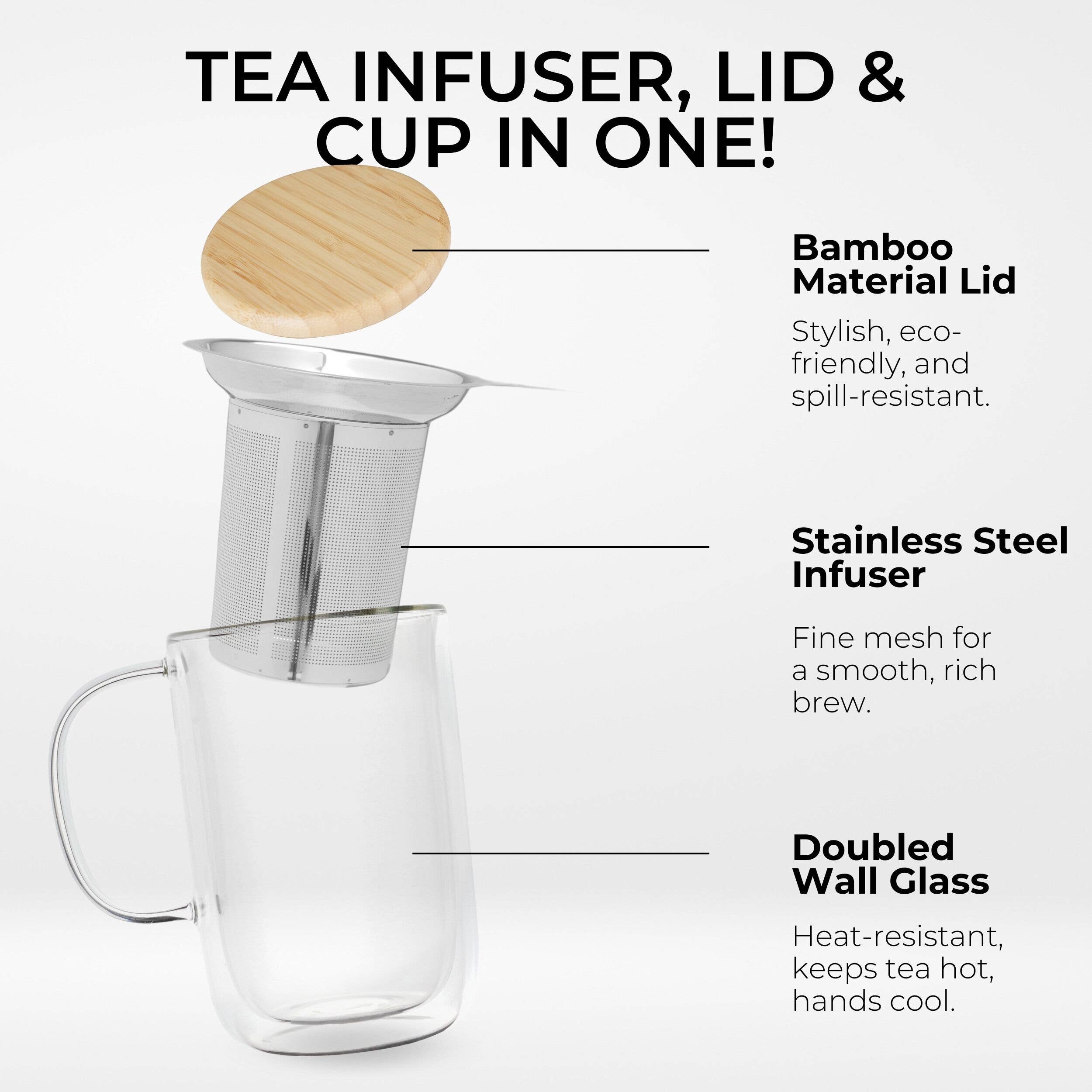 TEALYRA / LUXBE – wholesale Tea strainer/infuser – Venus Double Wall Glass Cup With Infuser, 13.5oz4