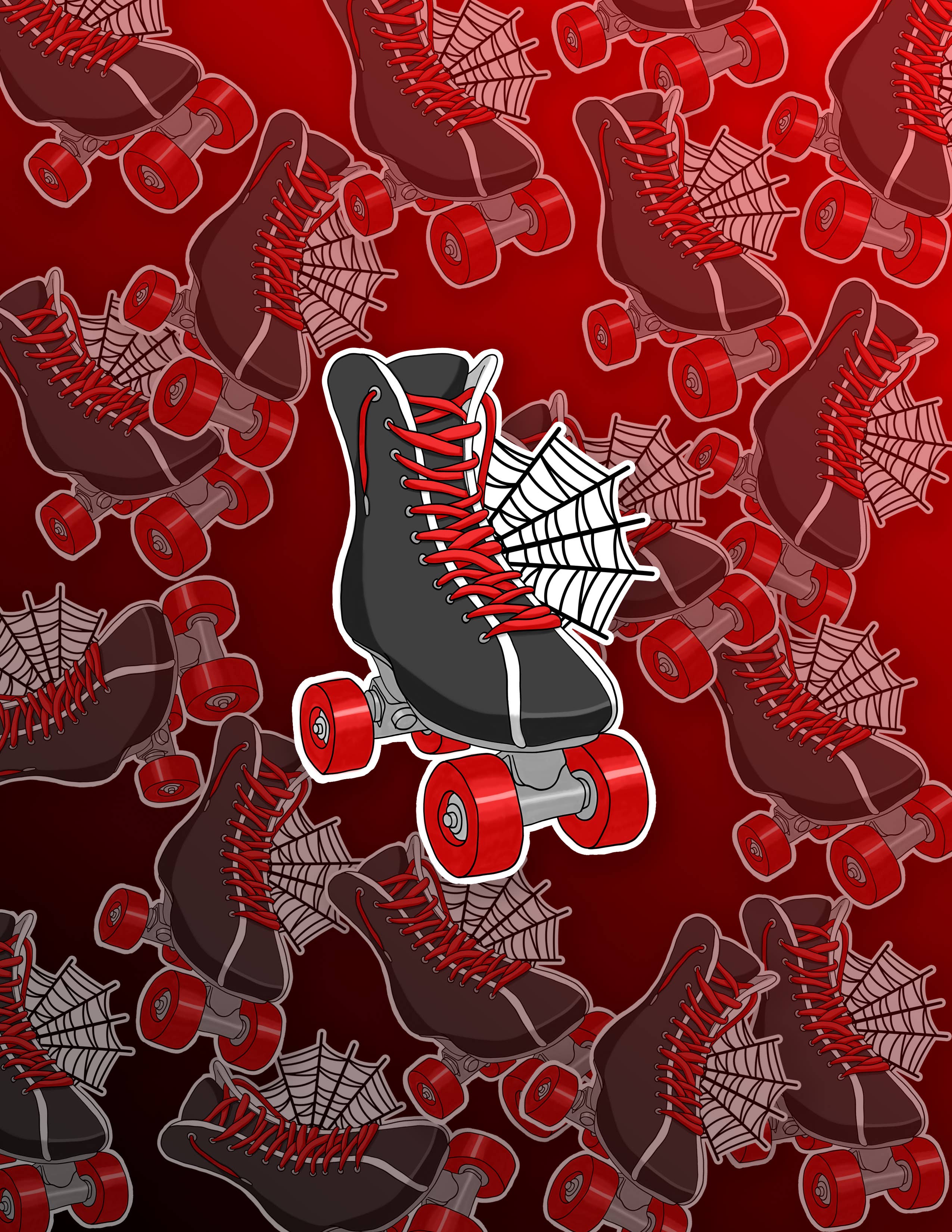 Project Pinup - Wholesale Sticker - Gothic Roller Skate and Spiderweb Vinyl Sticker