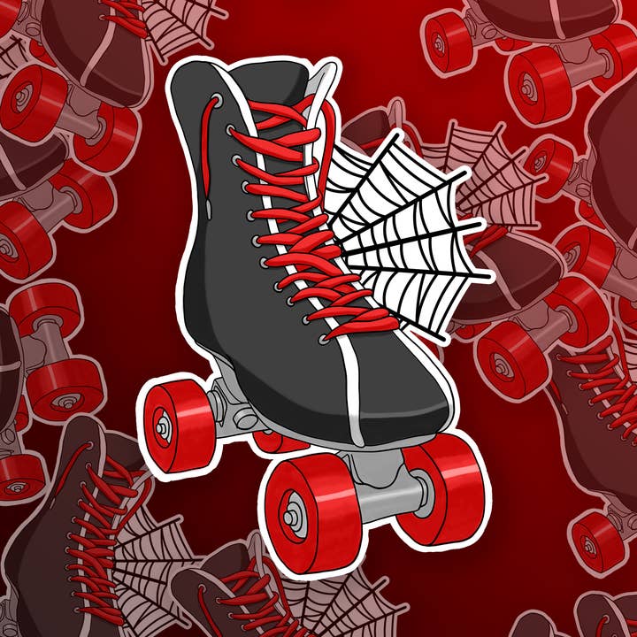 Project Pinup - Wholesale Sticker - Gothic Roller Skate and Spiderweb Vinyl Sticker0
