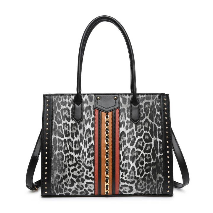 OL2849 Leopard print tote with metal chain for wholesale by Papaya Fashion Ltd
