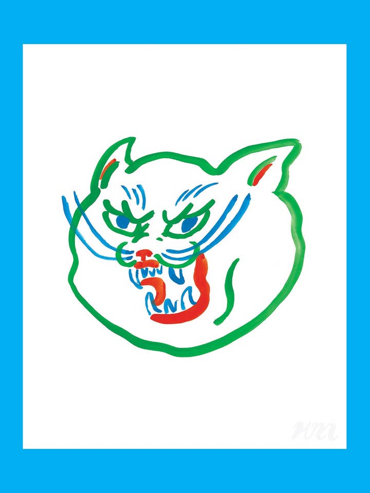 Impression de tête de chat verte pour la vente par Kristina Micotti