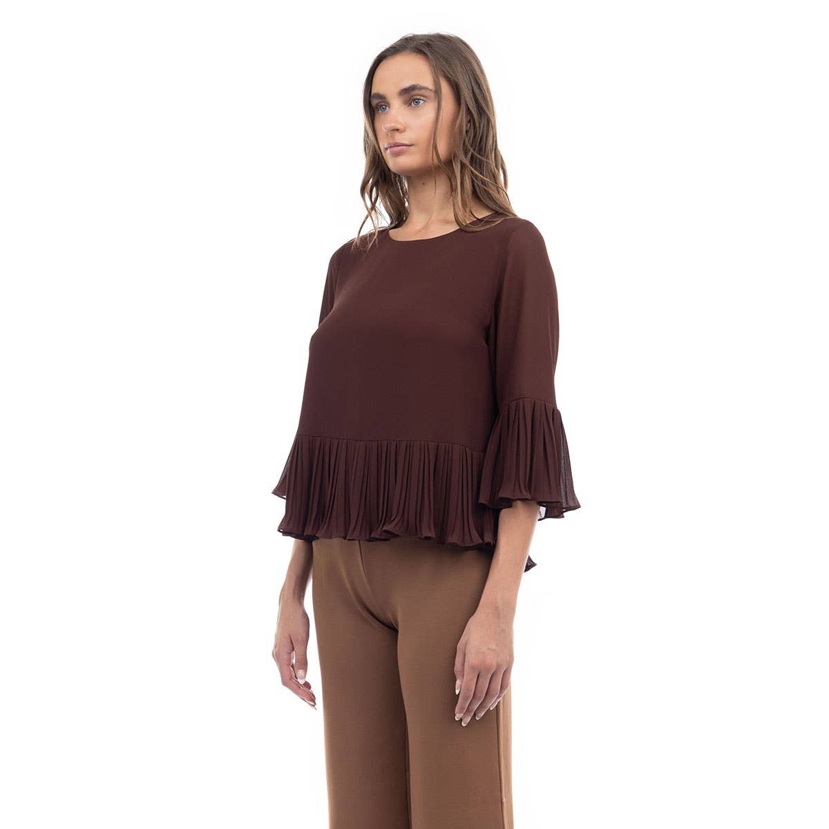 Naked Zebra – Engroshandel Bluse - Dame – Bluse med 3/4 ærmer og plisseringer4