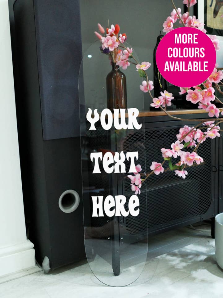 Personalised text clear acrylic skateboard deck for wholesale by Buba Goods