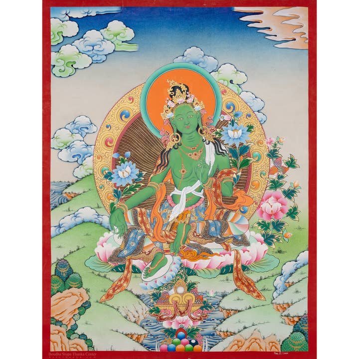 Handcrafted Green Tara Thangka – A Gateway to Divine Protect for wholesale by Boudha Stupa Thanka Centre