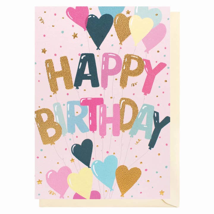 Louise Tiler – wholesale Birthday card – Birthday Balloons Heart | Female Birthday Card