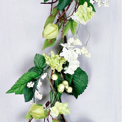ISB18131- 4ft hydrangea w.lantern Garland for wholesale by Impressive Enterprises, Inc.