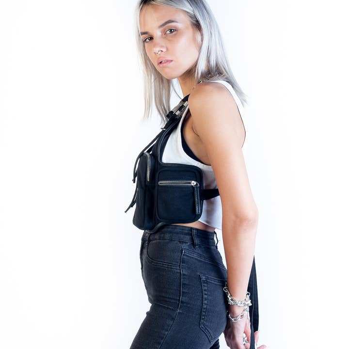 THE HACKER Jet Black Canvas TechWear Utility Vest for wholesale by JUNGLE TRIBE