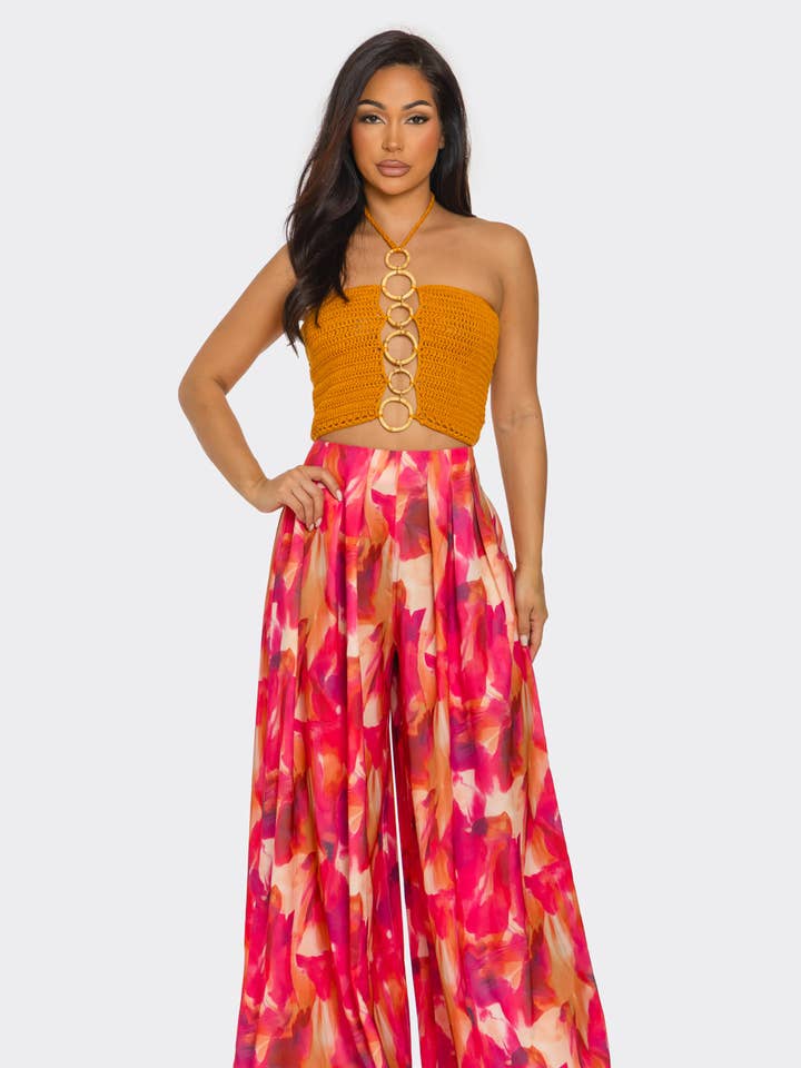 Haut à col licou imprimé Pantalon large pour la vente par BANJUL