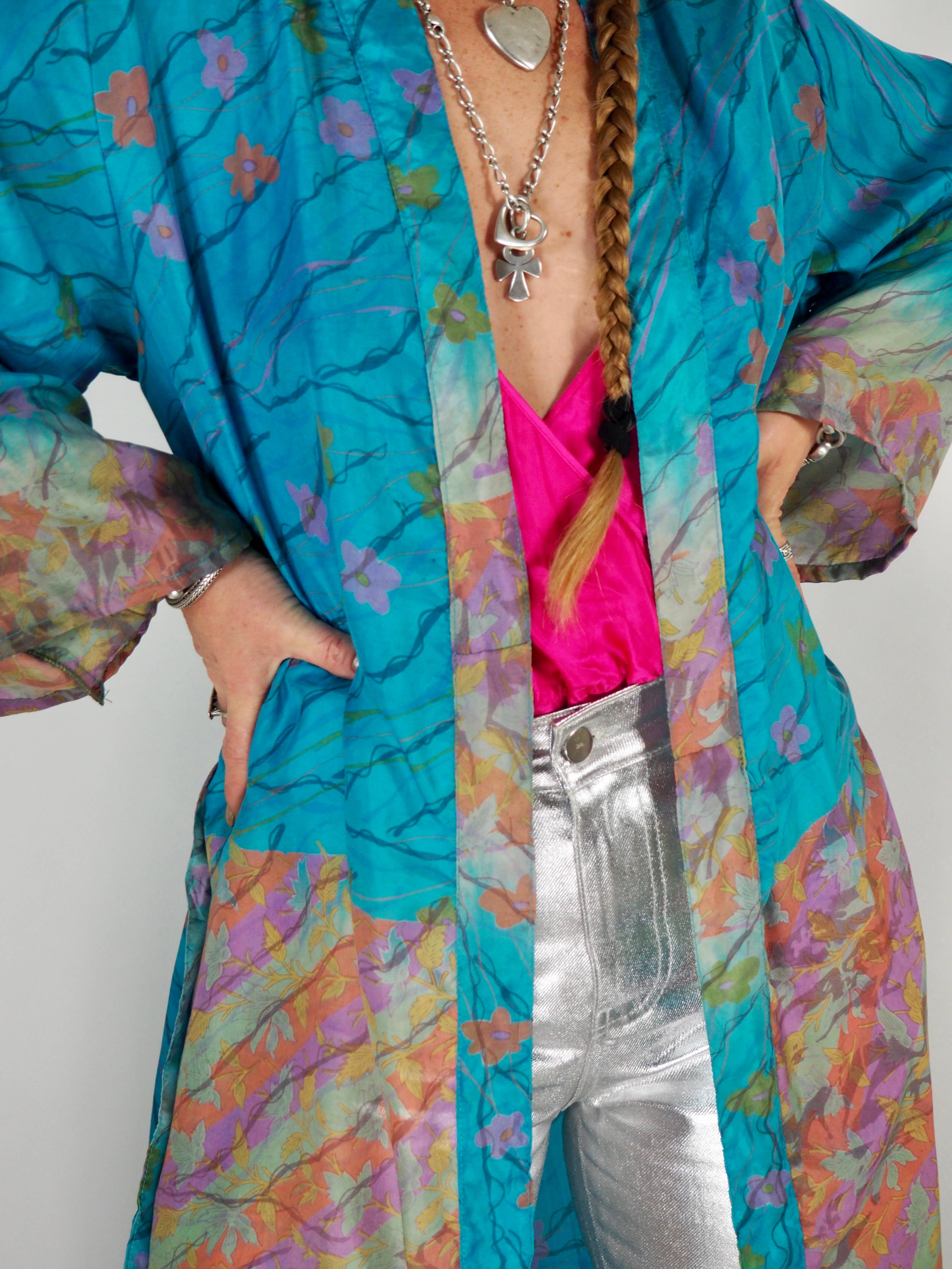 Vagabond Ibiza - Wholesale Kimono - Women's - The Kardash Kimono Long – Up-cycled Vintage Sari Kimono 24