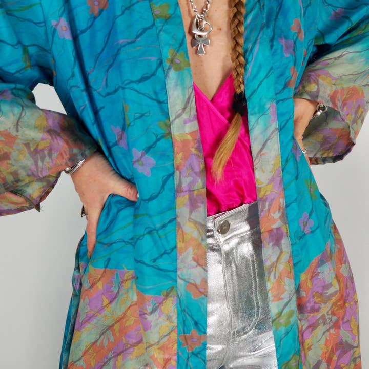 Vagabond Ibiza - Wholesale Kimono - Women's - The Kardash Kimono Long – Up-cycled Vintage Sari Kimono 24