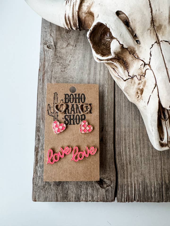 Western 3 Pair Earring Set - Hearts Love for wholesale by Boho Ranch Shop