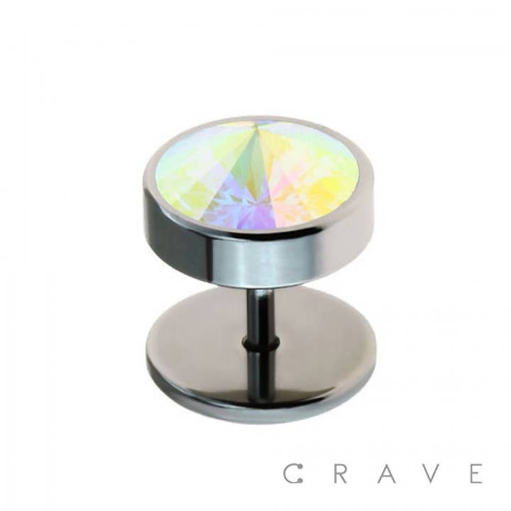 CRAVE - Wholesale Face/Body Chain - 316L SURGICAL STEEL 2GA STEEL FAKE PLUG WITH SWAROVSKI GEM S