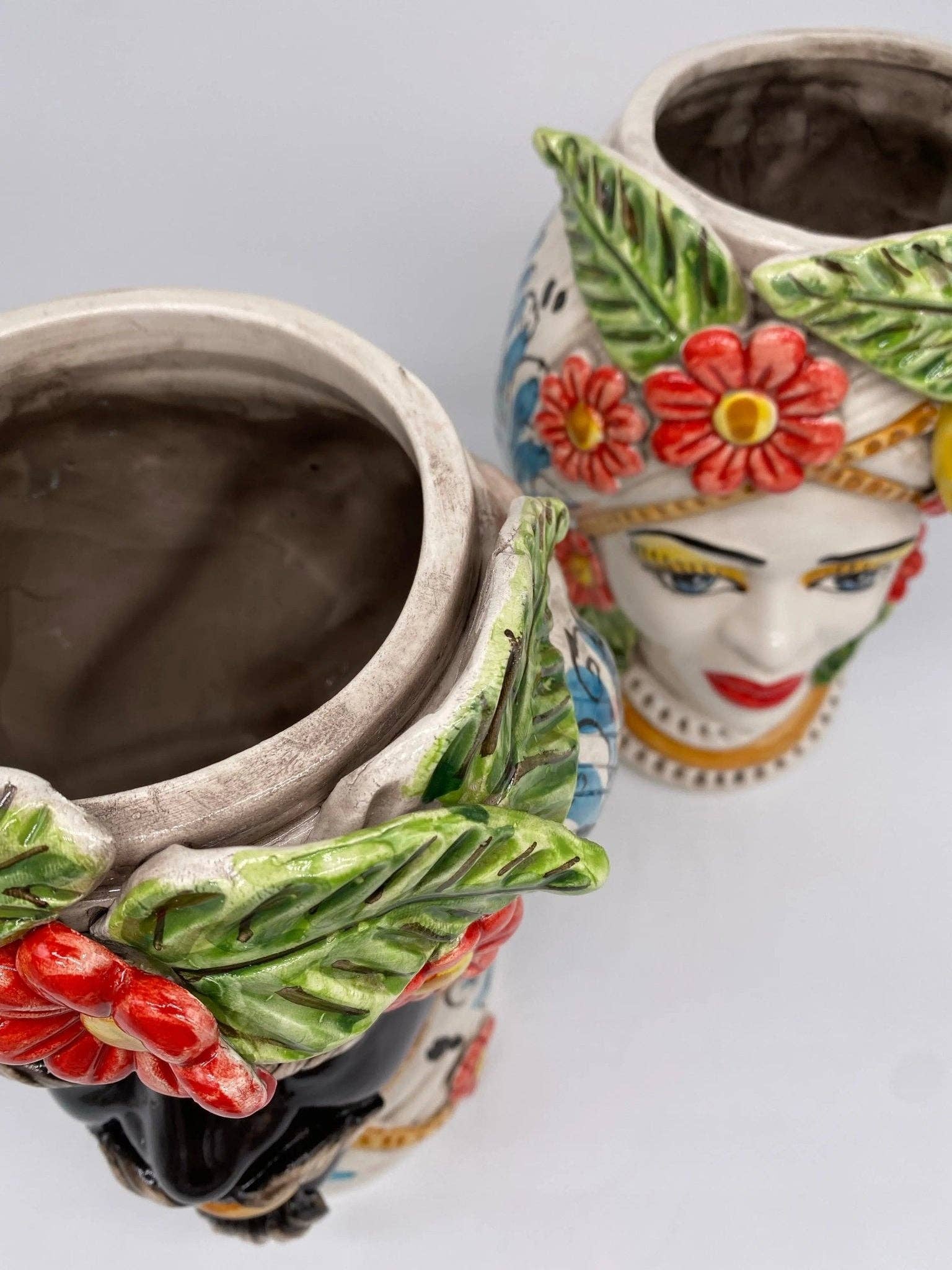 DD Ceramiche Siciliane - Wholesale Vase - Moorish Moor's Heads Caltagirone Ceramic cm H.28 L.19 Handmade Baroque Turban Flowers Lemons8