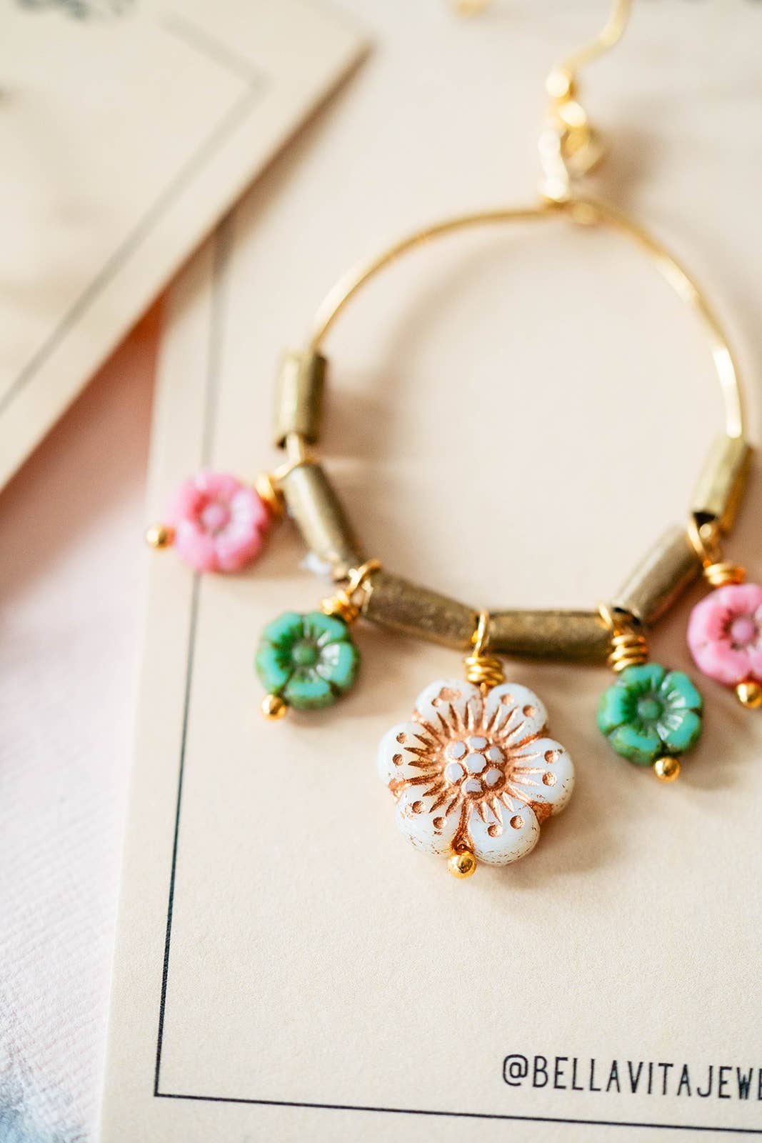 Bella Vita Jewelry - Wholesale Dangle Earrings - Flower Power | Bouquet Hoop Glass Flower Bead Earrings6