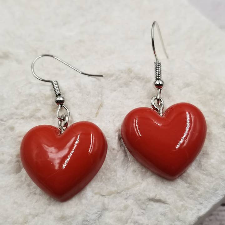 Hot Red Hearts, Valentine's Day Earrings for wholesale by Treasure Wholesale