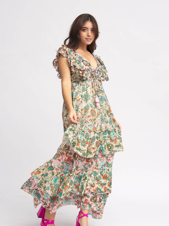 ABITO 100% VISCOSA, STAMPA PAISLEY, CON RICAMO A MANO per la vendita all'ingrosso da parte di ANISA