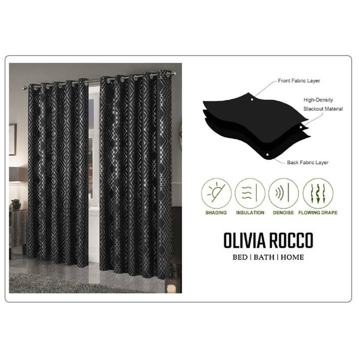 Geometric Black Sparkle Blackout Curtains for wholesale on Faire3
