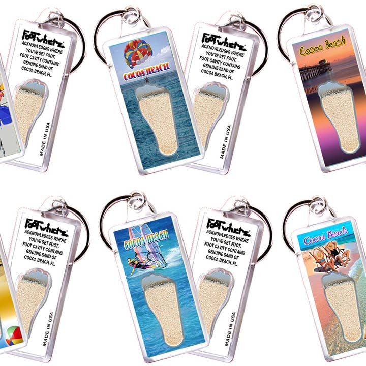 Cocoa Beach FootWhere® Souvenir Keychain. 72 pieces/ 6 assorted styles. for wholesale by FootWhere- USA Group, Inc.