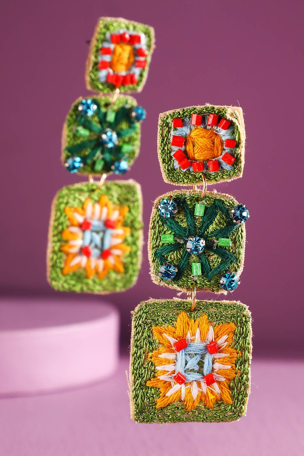 Urbanista - Wholesale Dangle Earrings - Hand Sewed Indian Flower Dangle Earrings 5