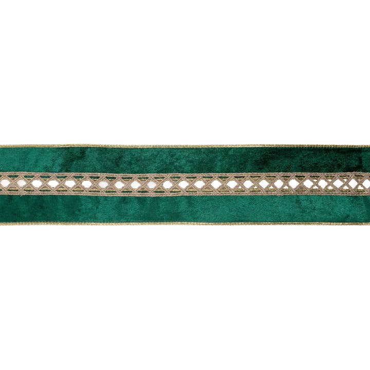 LA Ribbons Wholesale - Wholesale Ribbon - Gift Wrapping - Wired Velvet Criss-Cross Jeweled Ribbon 10yd Roll2