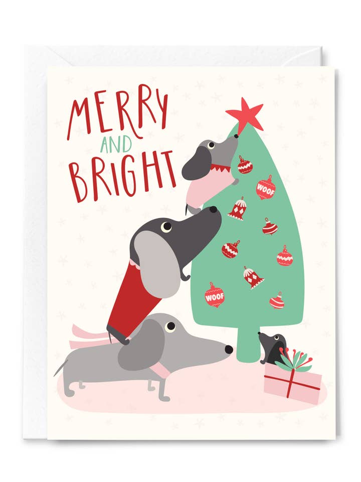 Dachshund Christmas Tree Cheer Card for wholesale by Happy Just Happy