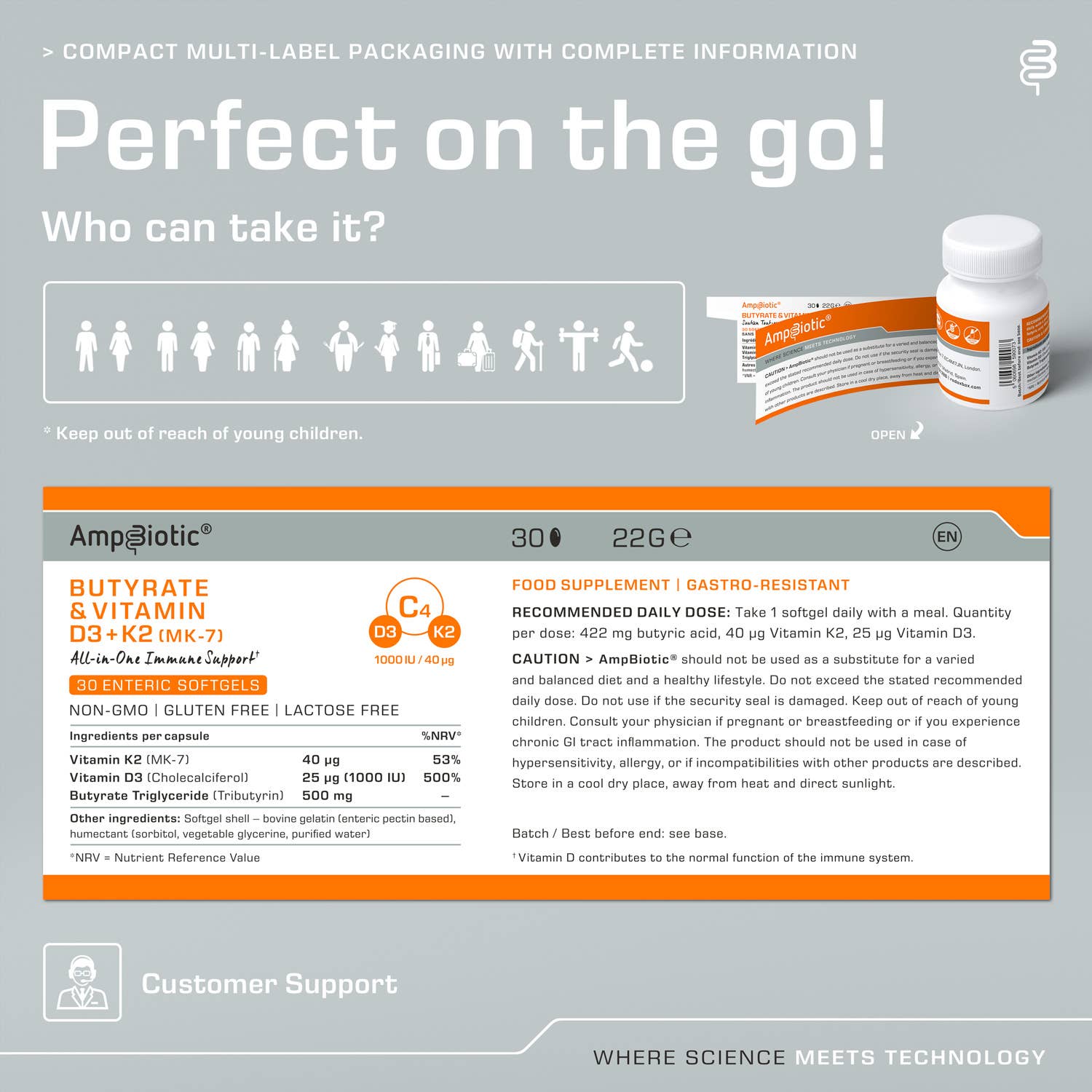 RedoxBox - Wholesale Oral Supplement/Vitamin - AMPBIOTIC® - Butyrate Vit.D3/K2 - Gut Immunity - 30 caps3