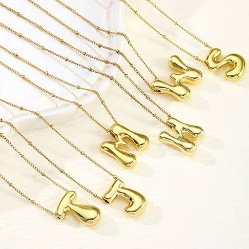JOSSLYN by wall to wall - Wholesale Pendant/Charm Necklace - STAINLESS STEEL BALLOON BUBBLE INITIAL NECKLACE | 40NK316