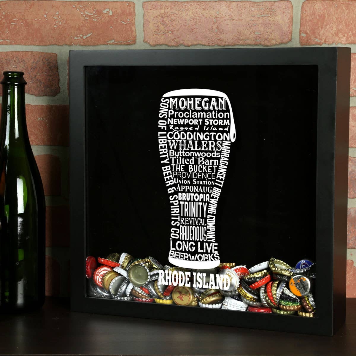 Torched Products - Vendita all'ingrosso Decorazione da parete 3D - State Beer Cap Shadow Box, nero, tipografia della birra artigianale97
