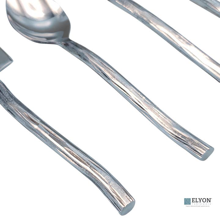 Elyon Tableware® - Wholesale Flatware Set - Elyon Twig Silver 20-Piece Mirror Hand-Forged Flatware Set