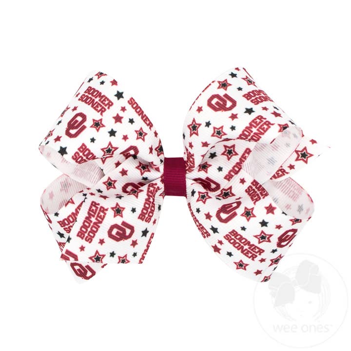 Oklahoma Medium Logo Print Grosgrain Hair Bow for wholesale by CollegeHairBows.com