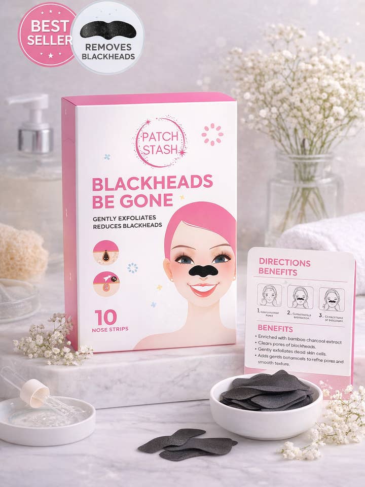 Patch Stash BLACKHEADS BE GONE Charcoal Pore Strip– 10 Count, Deep Cleansing Blackhead Remover Nose Strips for wholesale by Beauty Stash