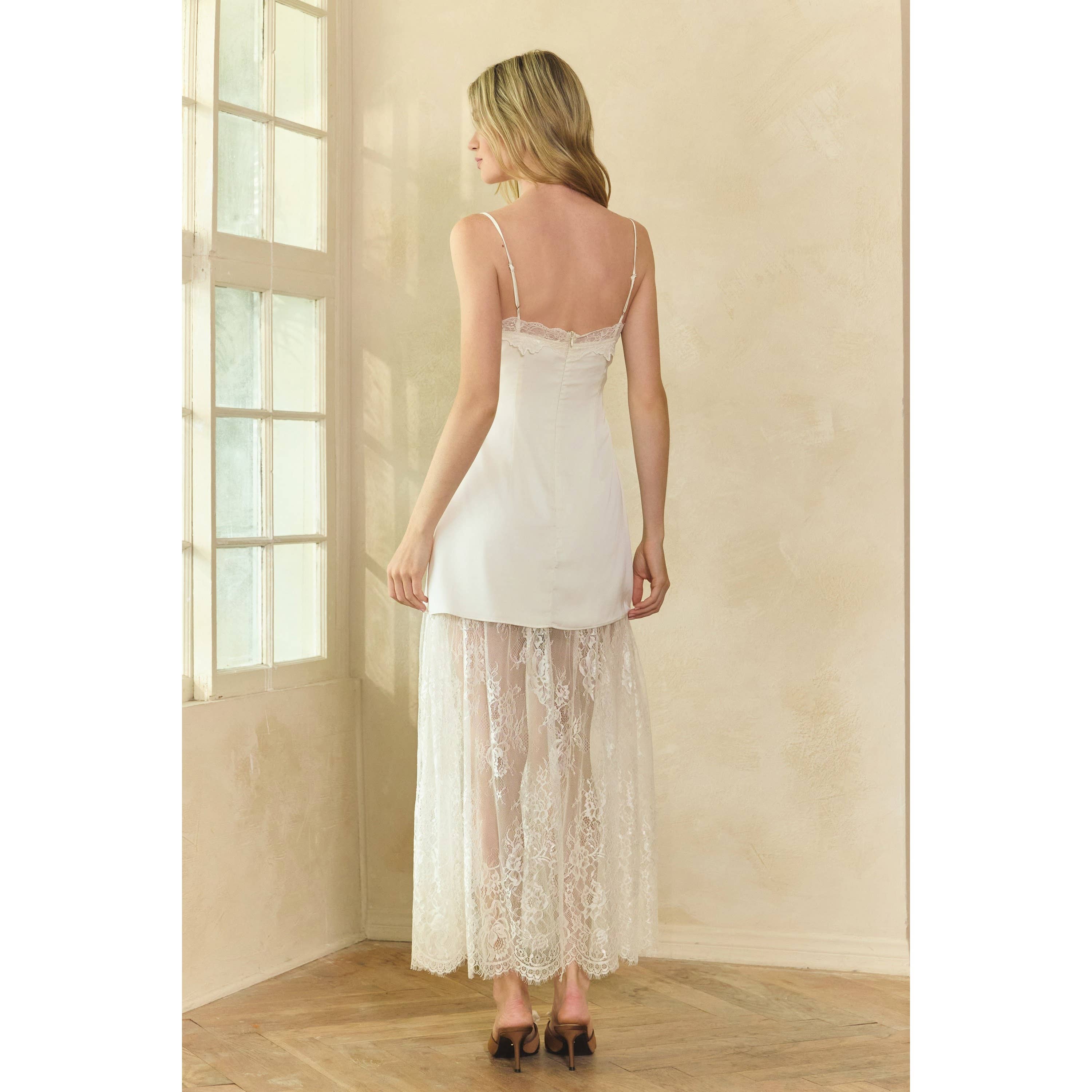 Honey Mango - Wholesale Dress - Women's - Lace Trim Satin Maxi Slip Dress8