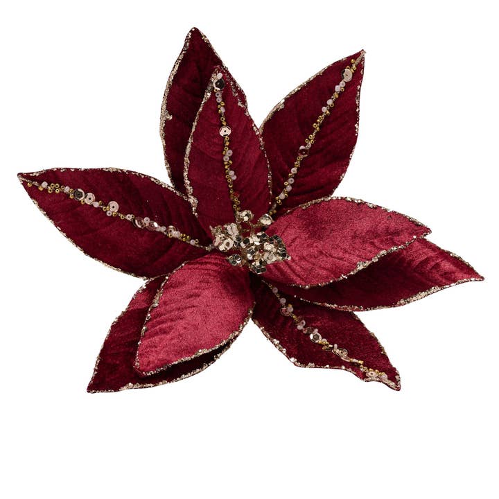Velvet Poinsettia with Clip - Burgundy for wholesale by WIDDOP and Co.