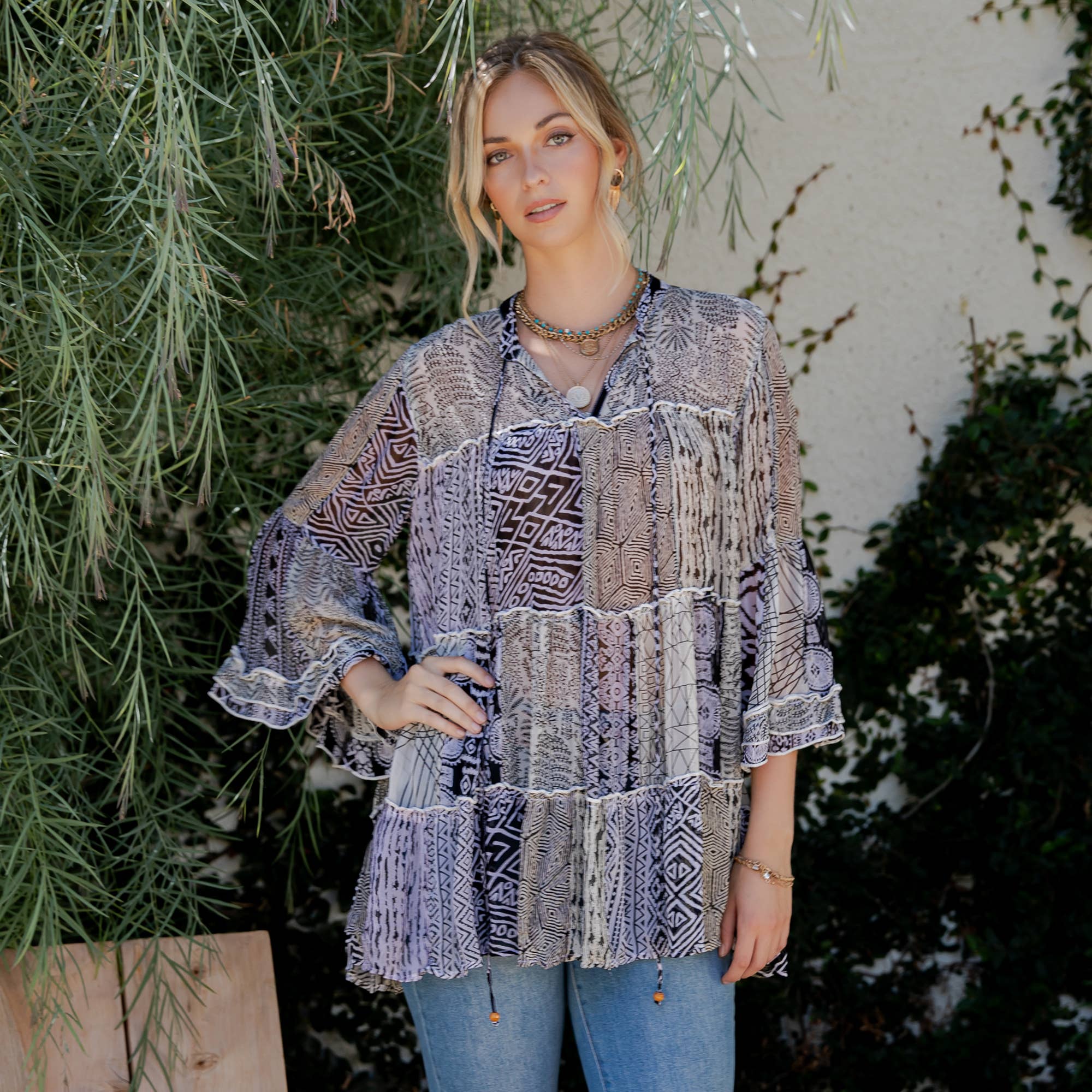 Young Threads - Venta al por mayor Blusa - Mujer - Top Jhabla con Cuello de Banda Teñido Chic (Nuevo Color)36