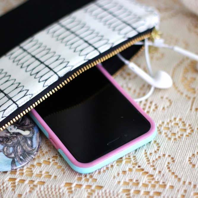 Sketch Color Block Zipper Pouch - Black for wholesale by Two Bridges Handmade