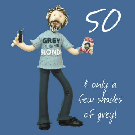 50th Birthday - Shades of Grey numbered birthday card for wholesale by Inky Blue Ltd t/a Holy Mackerel
