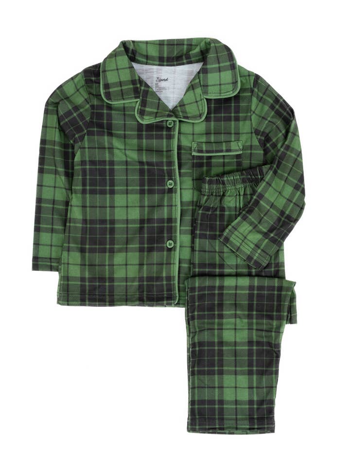 Leveret Pajamas – Großhandel Schlafanzug-Set – Kinder – Zweiteiliger Flanell-Pyjama für Kinder, schwarz-grün, kariert, Weihnachten