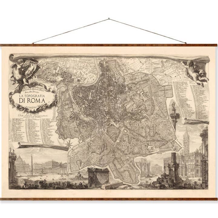 Map of Rome Vintage European City Map on Ready to Hang Roll Down Canvas Decorative Antique Wall Decor Map Scroll of Italy for wholesale by Maps Vintage