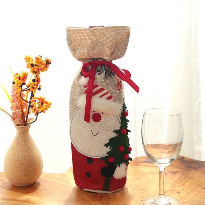 Ekartini - Wholesale Wine gift bag - Linen Santa Snowman Wine Bottle Cover Christmas Decoration5