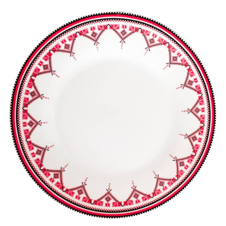 STP - Wholesale Dinner Plate - Vishivanka Traditional Ukrainian Motif Ceramic 8'' Plate Set0