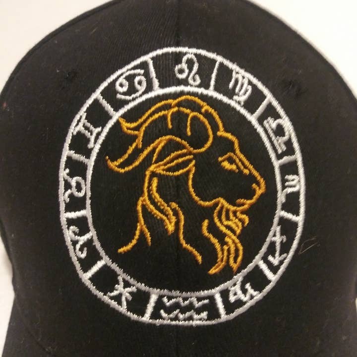 Holiday Traditions - Wholesale Baseball Cap - Unisex - Zodiac Symbol Embroidered Hat/Cap - Black - Buckle back1