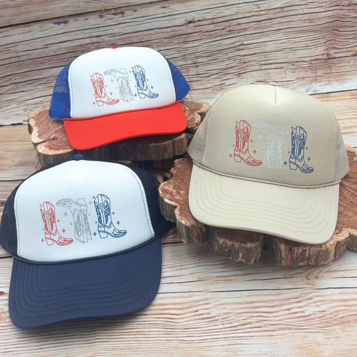 Cowboystiefel in Rot, Weiß und Blau Mid-Profile Trucker Cap für den Großhandel von Sage & Soil