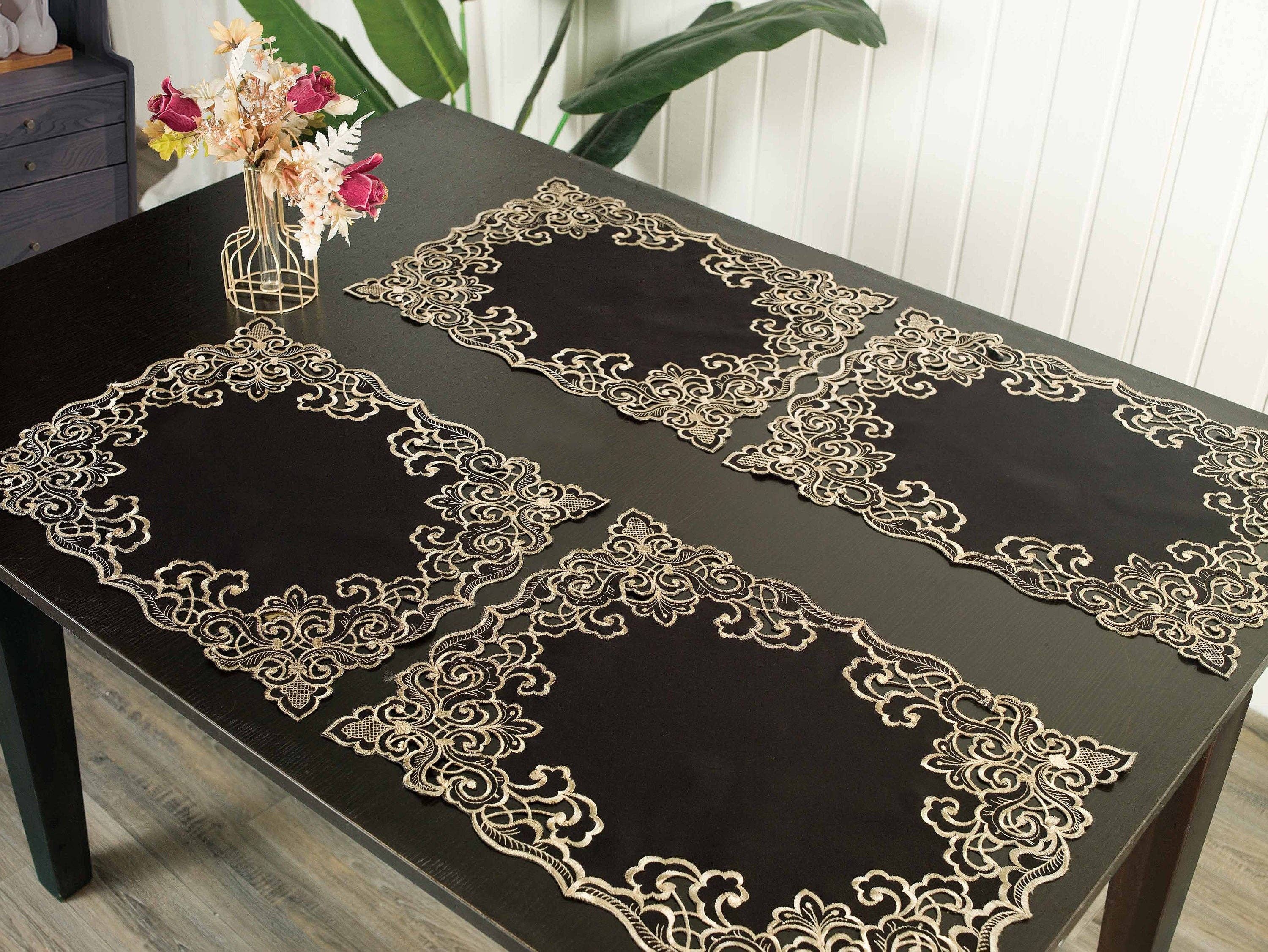 Decozen - Wholesale Tablecloth - Black Gold Table Linen Polyester Fabric1