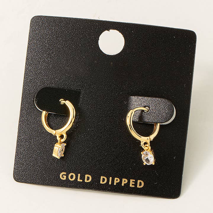 Fame Accessories - Wholesale Huggie Earrings - Gold Dipped Mini Rhinestone Huggie Earrings