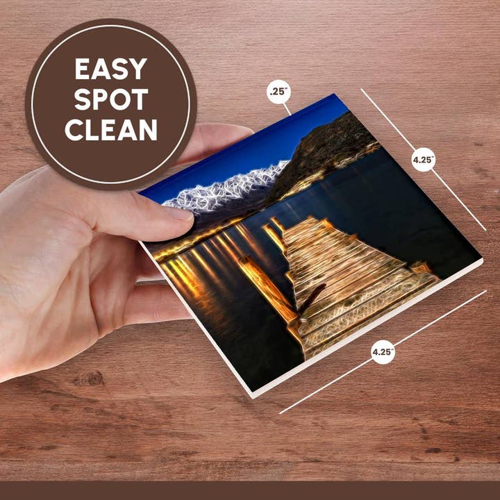 3dRose - Wholesale Coasters - 3dRose, Dock Over A Mountain Lake Image Of Light Infused Painting, Coaster6