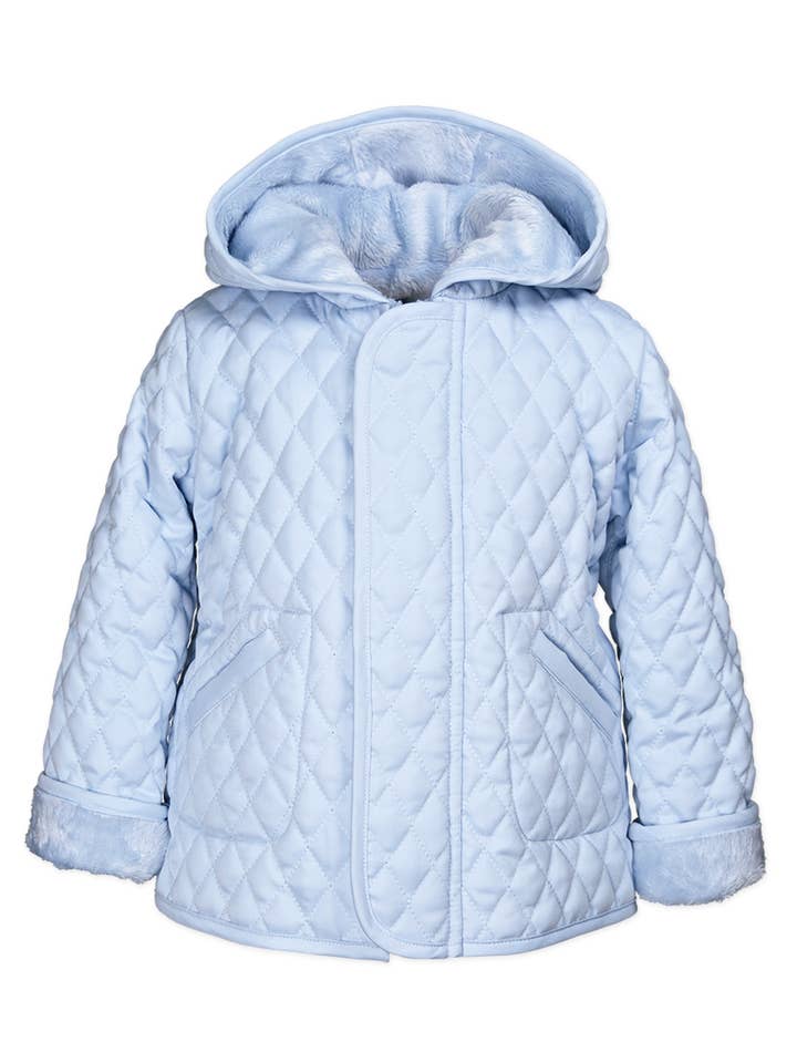 Quilted Light Blue Unisex Hooded Barn Jacket for wholesale on Faire