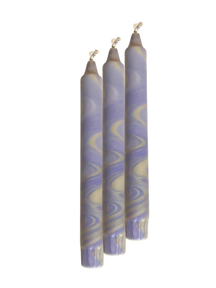 Marble taper candles| purple-silver | Vegan Stearin | MB-014 for wholesale by Galleria Lucia