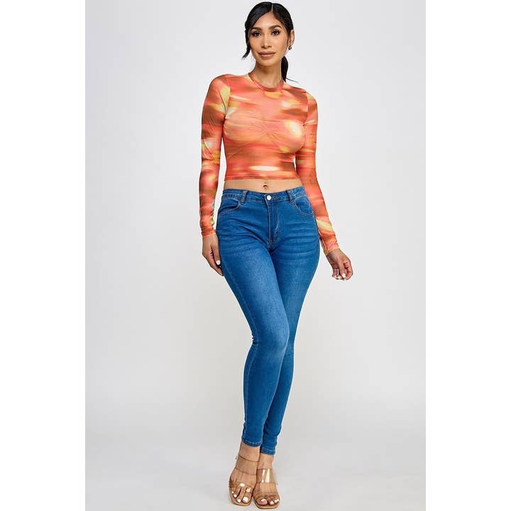 Multi color mesh crop top - 90% Polyester for wholesale by Black Pearl Clothing